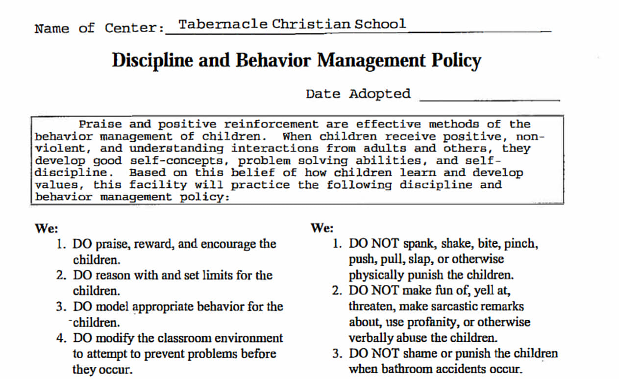 Preschool Discipline & Behavior Management Policy